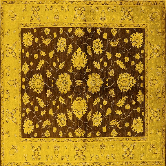 Ahgly Company Indoor Square Oriental Yellow Traditional Area Rugs, 6' Square