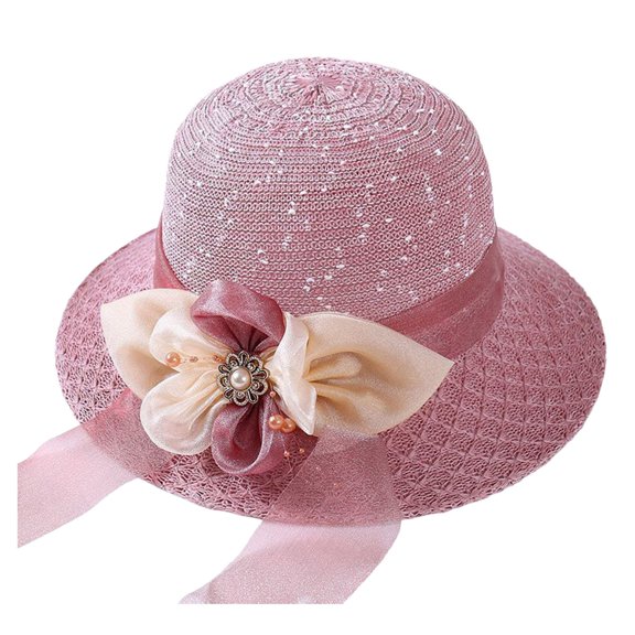 Sun Hat Women's Flower Detail Sun Hat with Wide Brim And Rounded Crown Summer Hats for Women