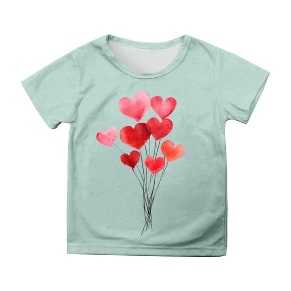 XEGLSBU Girls Short Sleeve Shirts Size 8-9 Valentine's Day Children's Short Sleeve Top Printed T Shirt Casual Shirt Mint Green Size 4-5 Years