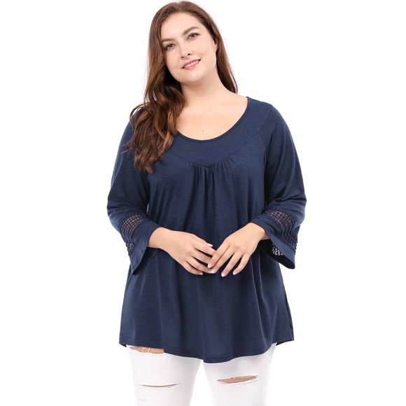 Blusa con mangas Raglán kimono Agnes Orinda con Panel de Ganchillo Azul XL