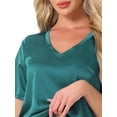 thumbnail image 5 of DARING DIVA Silky Satin Short Sleeve Shorts Set V Neck Lounge Pajama Set XS Green, 5 of 7