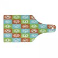 thumbnail image 1 of Yoga Cutting Board, Mind and Body Theme Different Yoga Poses with Lotus Flower Motifs Colorful, Tempered Glass Cutting and Serving Board, Wine Bottle Shape, Orange Green Sky Blue, by Ambesonne, 1 of 1