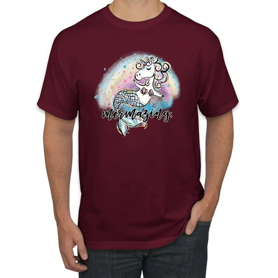 Wild Bobby, Mermazing Mermicorn Cute Gift Women Girls, Streetwear, Men's Graphic Tees, Maroon, 3XL
