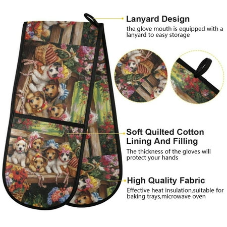 

BZSMCE Oven Mitts Blossom Buddies on A Bench Creative Pattern Resistant Kitchen Gloves