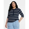 thumbnail image 2 of Time and Tru Women's Striped Henley with Long Sleeves, Sizes XS-XXXL, 2 of 6
