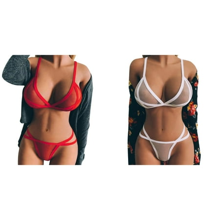 2-Pack Women 2PC Underwire Lingerie Set Two Piece Underwear Lingerie Underwear Sleepwear Steel Mesh Underwire Lingerie Set Lingerie plus Size Vintage Lingerie for Women 1950 Bridal Bustier Linger