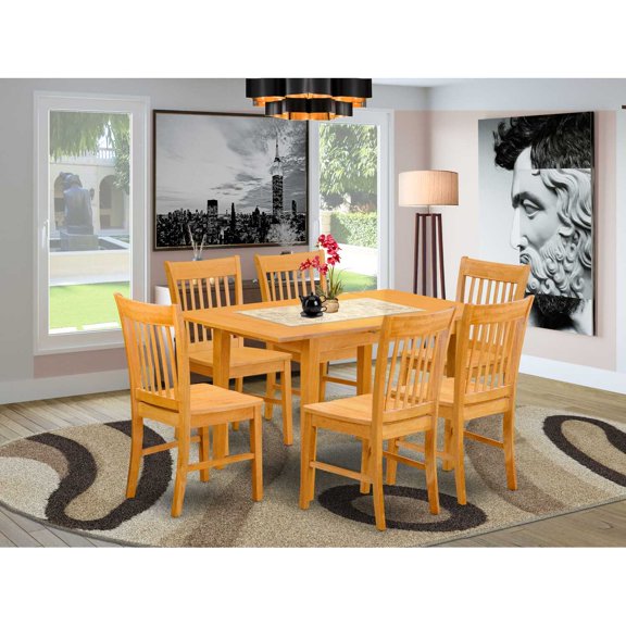 East West Furniture Dining Room Set Oak, NOFK7-OAK-W