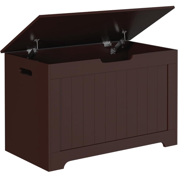 Alpinel Storage Chest Wooden Storage Box with Flip-top Lid & Safety Hinge, Living Room BedroomOrganizer, Entryway Bench with 100L Storing Area, Brown