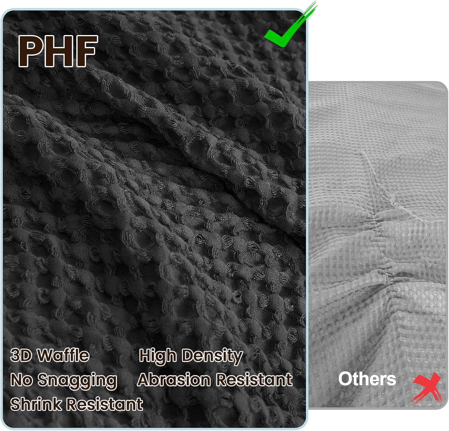 PHF Waffle Duvet Cover Set King Size, 3 Pieces Soft Breathable Bedding Comforter Cover for All Seasons, Waffle Textured Duvet Cover with 2 Pillow Shams Bedding Collection, 104"x90", Black