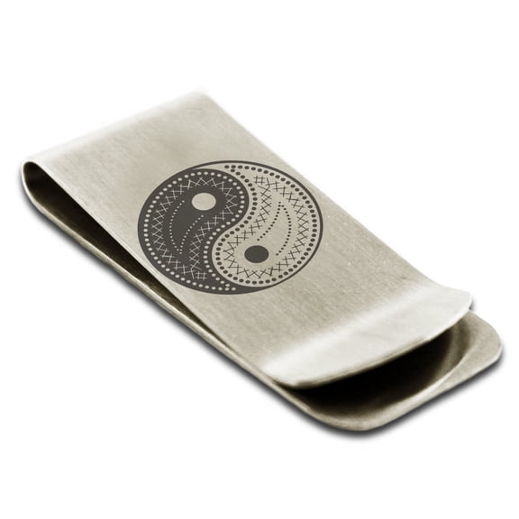 Tioneer Stainless Steel Paisley Yin Yang Engraved Money Clip Holder