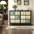 thumbnail image 2 of Huisuilinss 6 Drawer Dresser For Bedroom,Wide Chest Of Drawers,Retro Floral Pattern Double Dresser TV Stand,Wood Drawer Organizer For Closet Living Room Hallway Entryway, 2 of 8