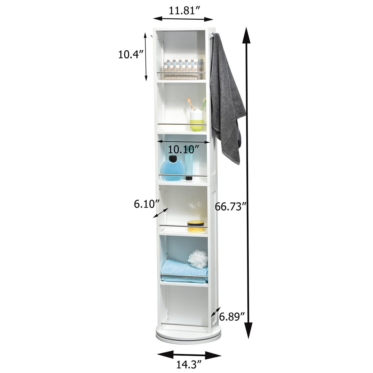 Standing Swivel Storage Tower Cabinet, Rotating Shelves With Mirror