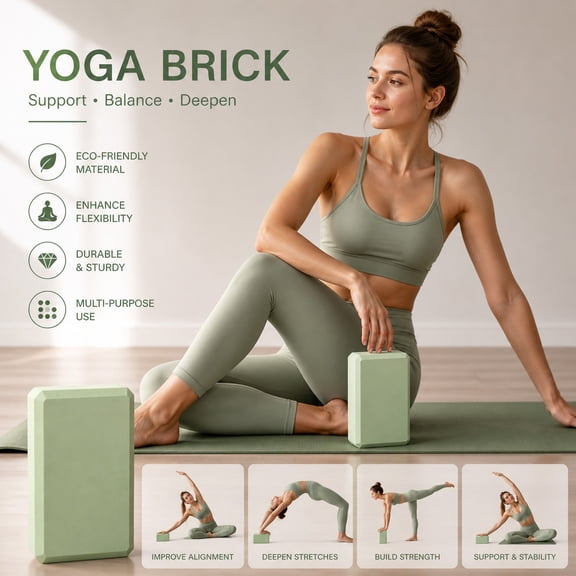 AuroraX High Density Yoga Brick Yoga Block for Exercise 7 oz Non Slip Foam Lightweight Yoga Brick for Stretching Green