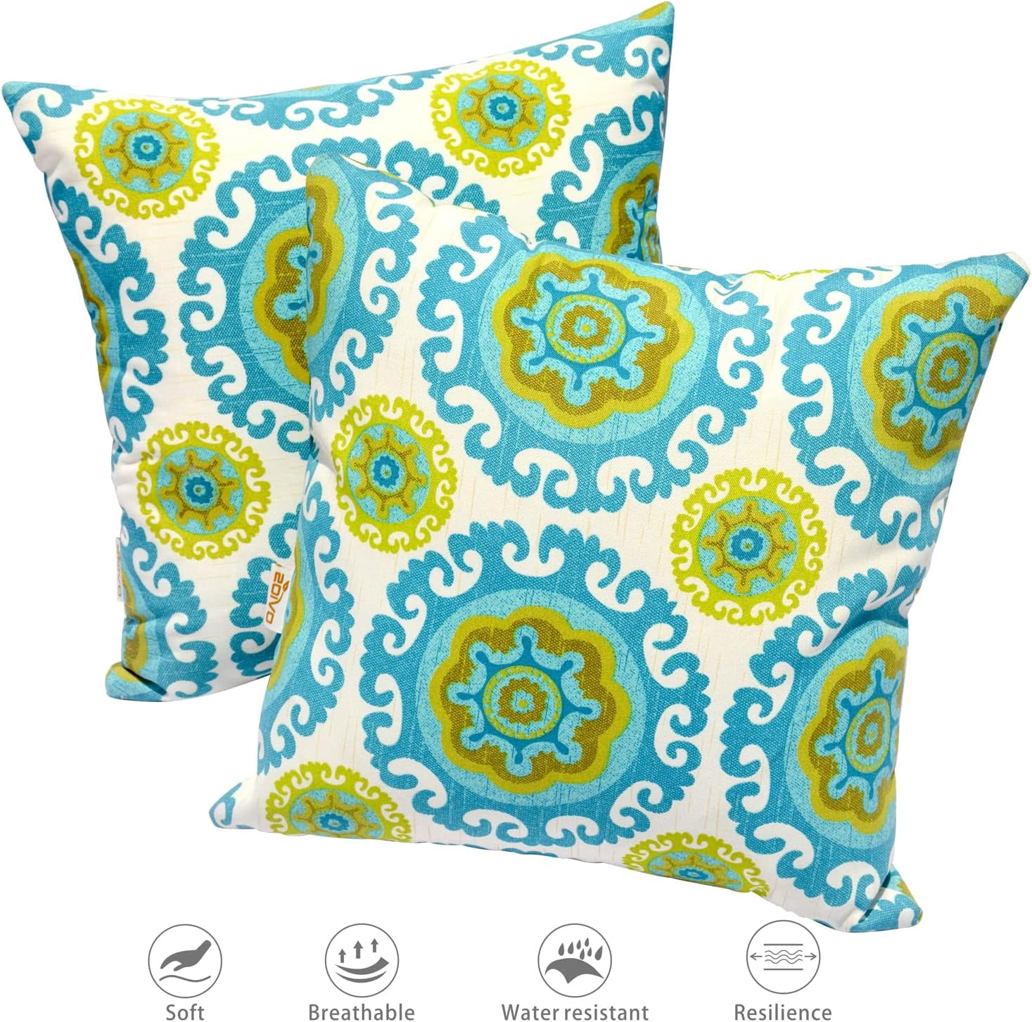 HOOOWOOO Outdoor Patio Throw Pillows Set of 2 with Inserts,Small Firm toss Decorative Pillow Weather Resistant for Indoor Outdoor Chair, Sofa Furniture,17x17,14x14x5,Blue Circles