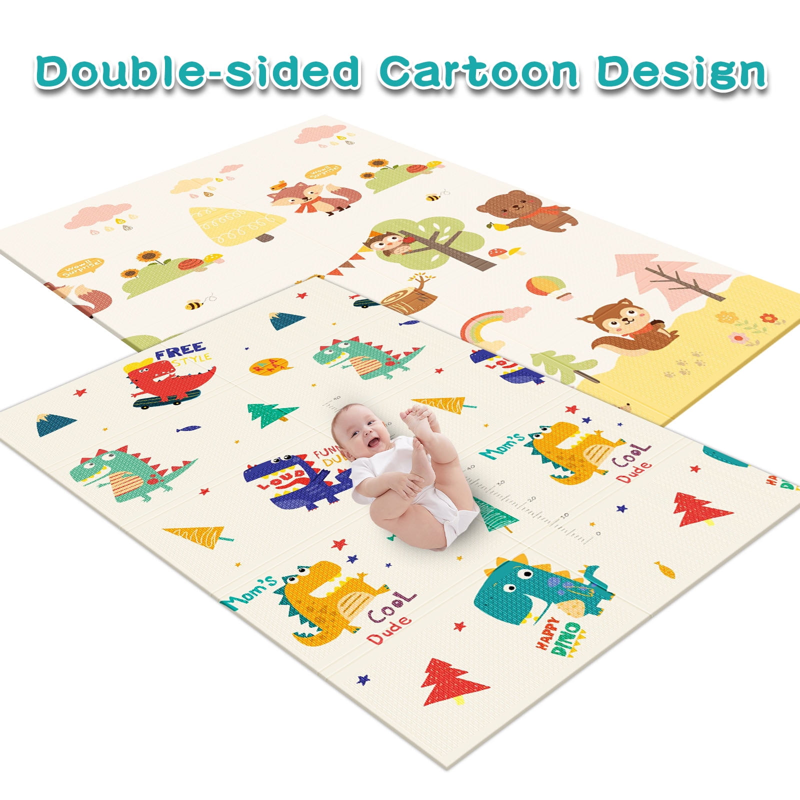 Cute Baby Play Mat Foldable Large 74x50 Inch Portable & Safe Play Area for Babies and Toddlers, Waterproof Anti-Skid Baby Playmat