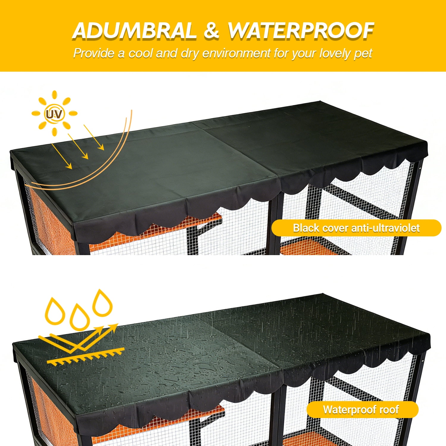 Aukfa 4-Tier Outdoor Cat Cage Weather-Resistant Catio Enclosure with Platforms & Wooden Frame for 2-3 Cats,Black