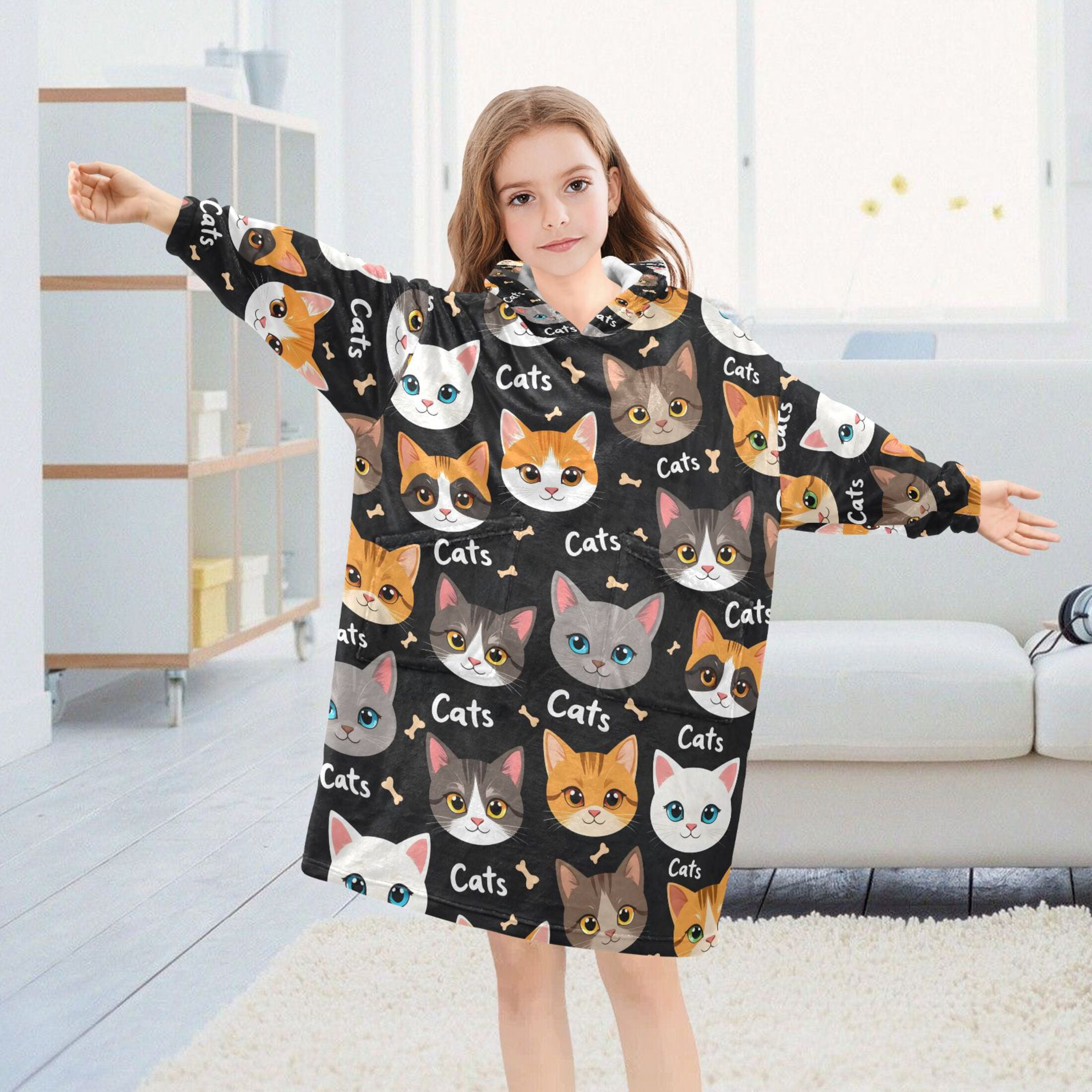 joogoo Wearable Blanket Hoodie for Cat Bones Flannel Sherpa Pocket 3-14 YR S