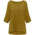 thumbnail image 1 of Blusa holgada de algodón con mangas 3/4 y remangada de tres cuartos para mujer, talla grande, color amarillo, talla L, 1 of 3