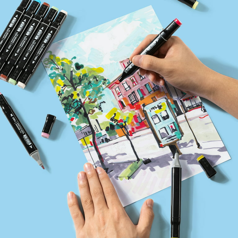 Deli Art Markers Set, 60 Colors Dual Tips Coloring Marker Pens