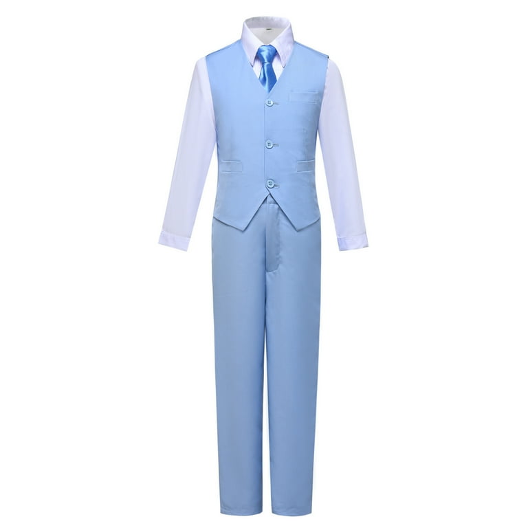 Wehilion Boys Suits 5 Piece Set Slim Colorful Formal Fit Light Blue Kids Wedding Outfit Boys Dresswear Up Size 4T Toddler Little Boys Big Boys