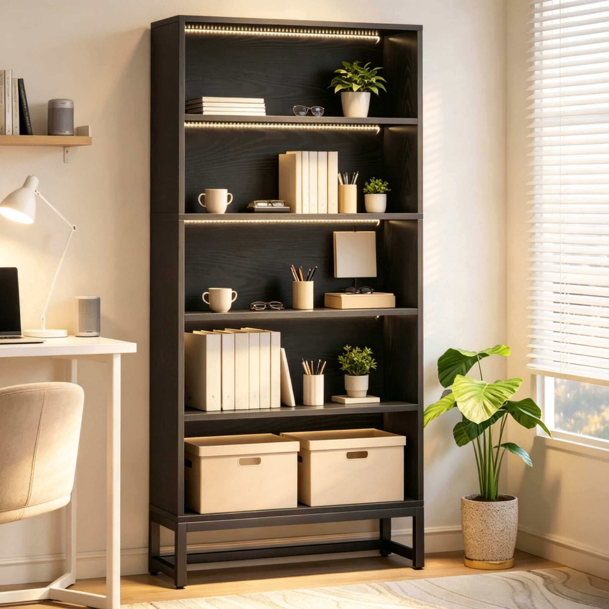 Astoutdoor 5 Tier LED Bookshelf Modern Tall Design