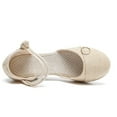thumbnail image 5 of Nrmvnmi Women's Summer Wedge Sandals Closed Toe Elastic Ankle Strap Platform Espadrille Round Toe Sandals Beige Mothers Day Gifts, 5 of 9