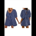 thumbnail image 1 of Mono de Rayas Extragrande para Mujer, Vestido Corto, Mono, Ropa de Playa para Vacaciones con Bolsillos. Azul Oscuro M, 1 of 7