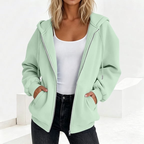 MORESEC Women Plus Size Hooded Jacket Zip Up Casual Loose Outerwear Beach Cover Up Spring Fashion Clothes, Army Green L
