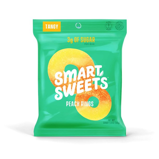 SmartSweets Peach Rings, 1.8 Oz Bags (Box of 12), Candy with LowSugar