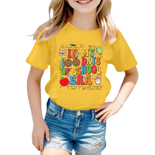 SXcggal One Mode Enfants T-Shirt Décontracté Imprimé Col Rond Manches Courtes Ample Mignon Confortable Beaux Hauts Filles