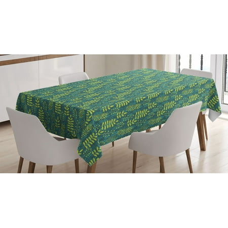 

Botanical Tablecloth Waking Nature Pattern with Abstract Branches and Leaves Rectangle Satin Table Cover Accent for Dining Room and Kitchen 60 X 84 Teal Dark Seafoam by Ambesonne