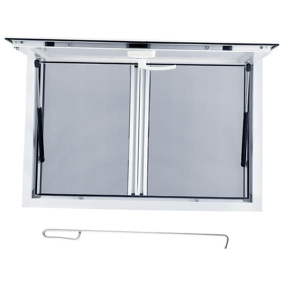 TROPOW Fenêtre de Concession en Aluminium 48 Pouces x 36 Pouces pour Camions Alimentaires – Panneaux d'Écran Coulissants, Système de Levage Hydraulique et Porte Auvent à Verrouillage Sécurisé