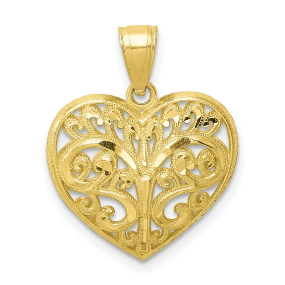 Finest Gold 10K Yellow Gold Diamond-Cut Filigree Heart Charm