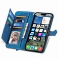 thumbnail image 5 of Dteck for iPhone 16e Wallet Case with Card Holder for Women Men, for iPhone 16E Phone Case Embossed PU Leather Zipper Purse Card Holder Flip Folio Shockproof Cover with Wrist Strap 2025 6.1",Blue, 5 of 5