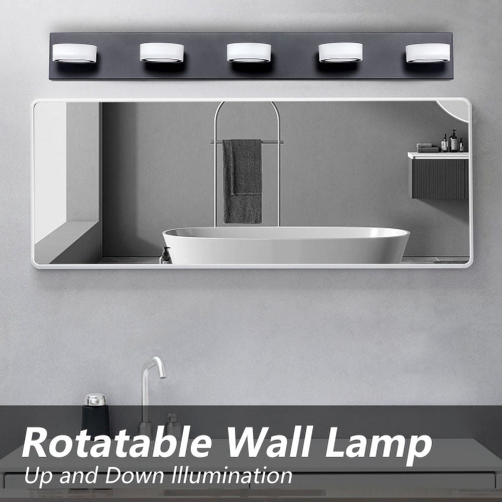 ACE-LIGHTS,Modern 5-Light Rotatable & Dimmable LED Vanity Light Fixture with Acrylic Shades,Energy-Efficient Bathroom Wall Sconce for Bathroom,Dressing Room,Mirror Cabinet,Living Room(Black）