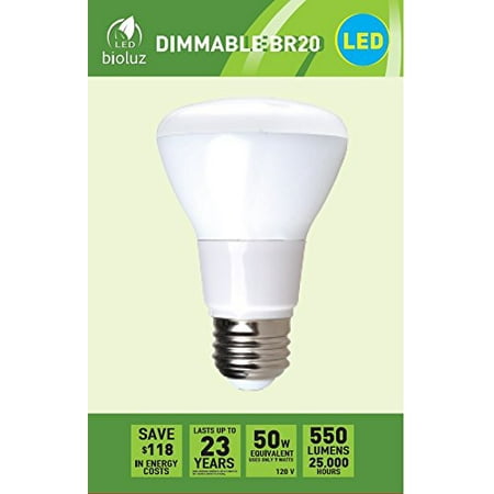 LIFETIME SERIES BR20 LED Bulb by Bioluz LED 50w Equivalent Using Only 7 Watts 2700K Warm White 550 Lumen Smooth Dimmable Lamp - Indoor / Outdoor UL Listed (Pack of 4)