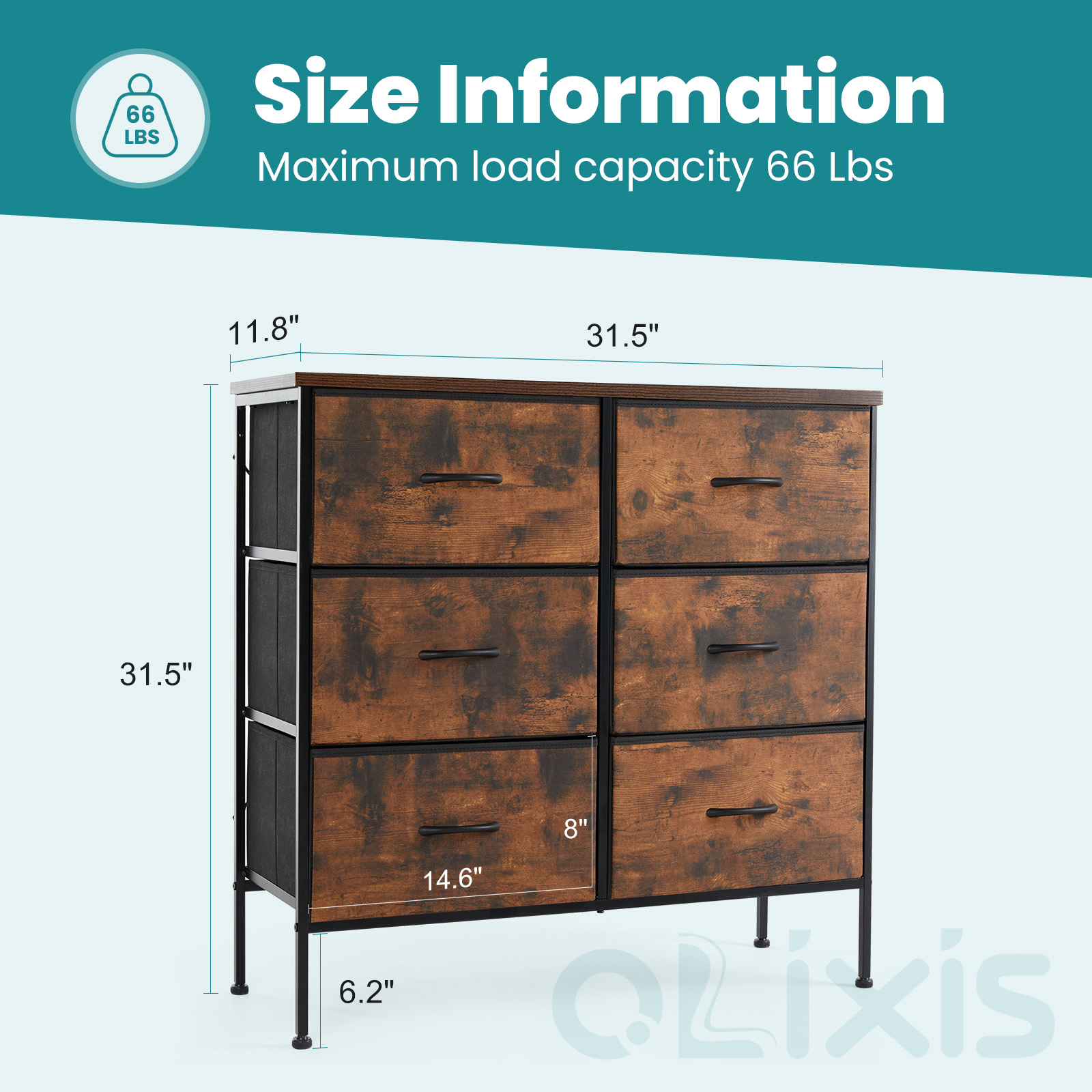 CONCETTA 6-Drawer Fabric Dresser, Rust photo 4
