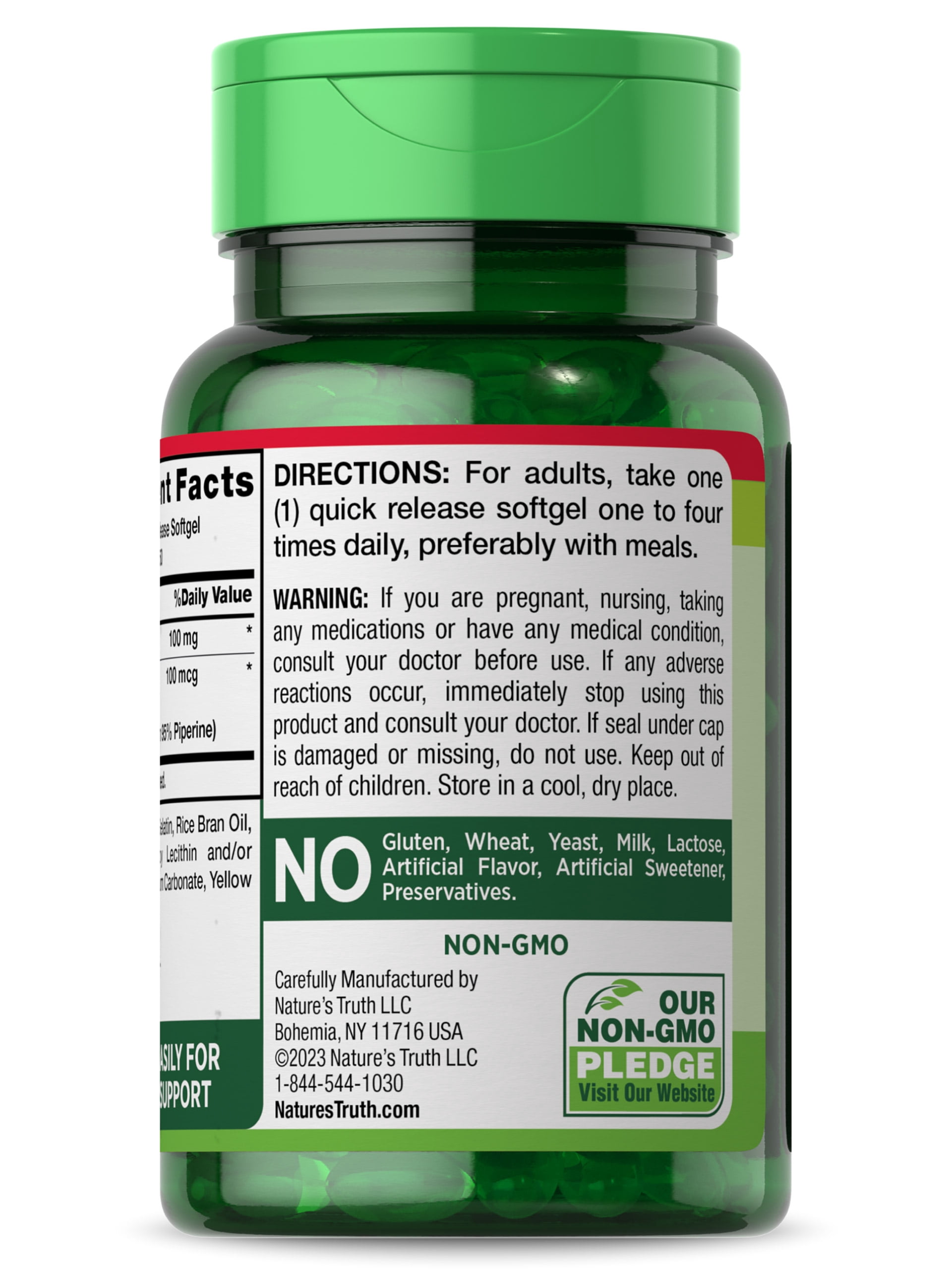 Nature's Truth Enhanced Absorption 100 mg CoQ-10 Plus Black Pepper Extract 50 Quick Release Softgels