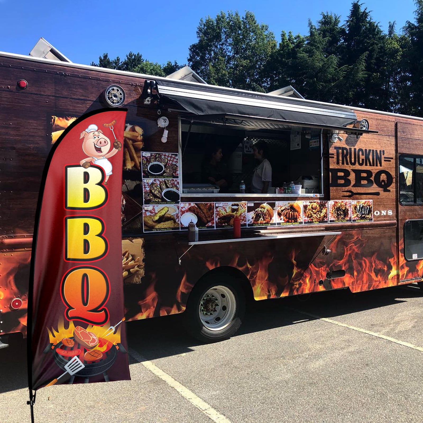 QSUM BBQ Sign Feather Flag with Pole Kit,7FT BBQ Decoration Display, BBQ Business Sign,BBQ Swooper Flag，Advertising Flag