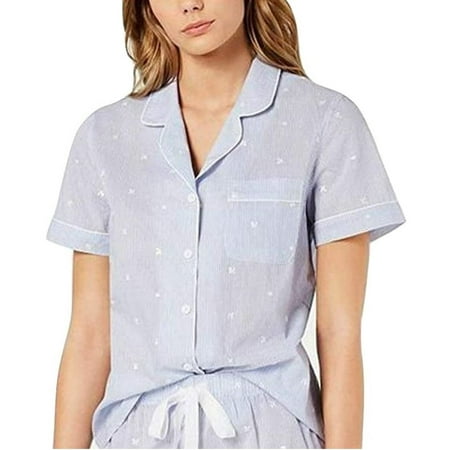 

Charter Club Women s Notch Collar Woven Cotton Pajama Top Blue Stripe Small