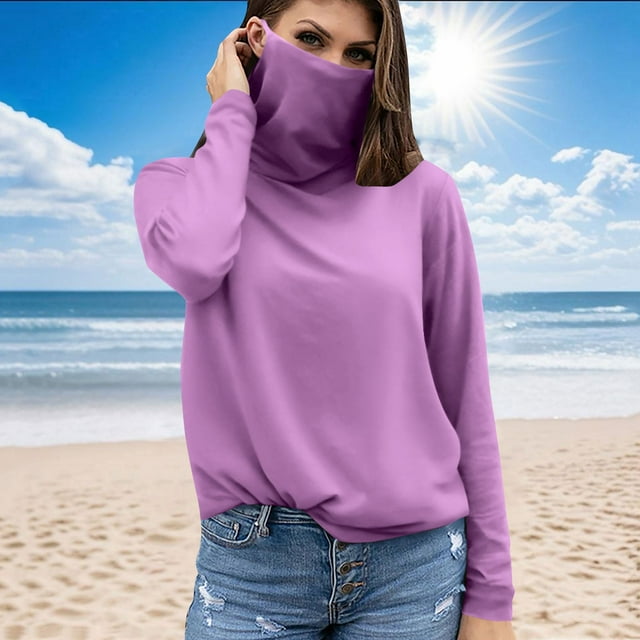 Ovbmpzd Long Sleeve Trendy Tops for Women 2025 Sun Protection Pink Solid Breathable Tees Womens Pullover M