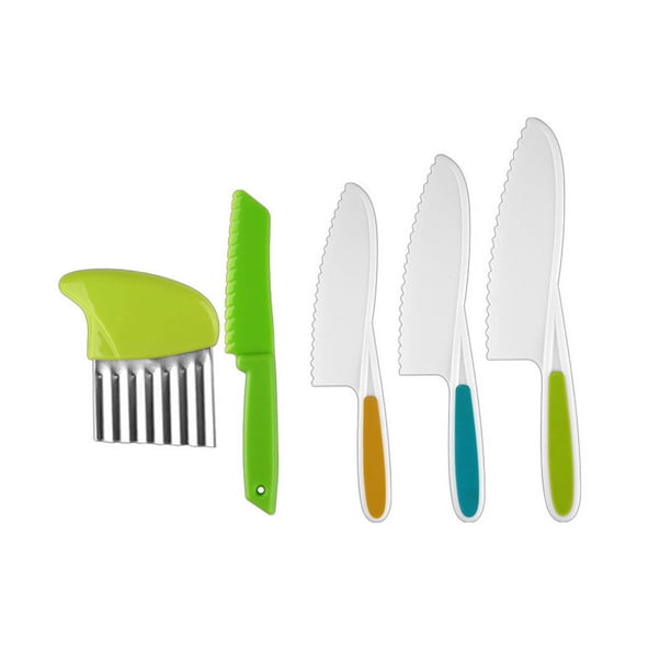 Juego de cuchillos para niños, 5 uds., cuchillos seguros para niños pequeños, cuchillo de plástico apto para niños con cortador arrugado, herramientas de cocina con bordes dentados sin BPA