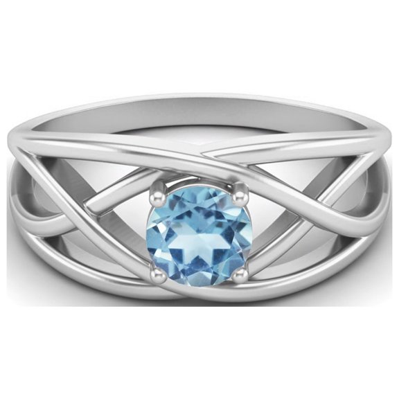 0.50 Ctw Round Blue Topaz Crossover Shank 925 Sterling Silver Mother's Day Gift Ring