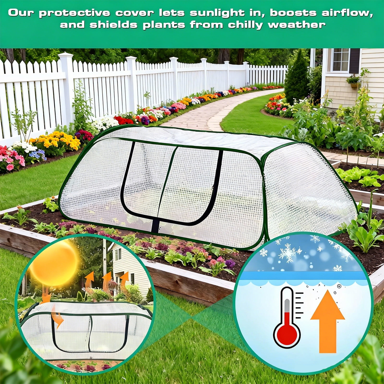 Garden Cover for Raised Bed Foldable Clear Greenhouse for Freeze Protective Row Plant Cover Accelerator Door Vegetable