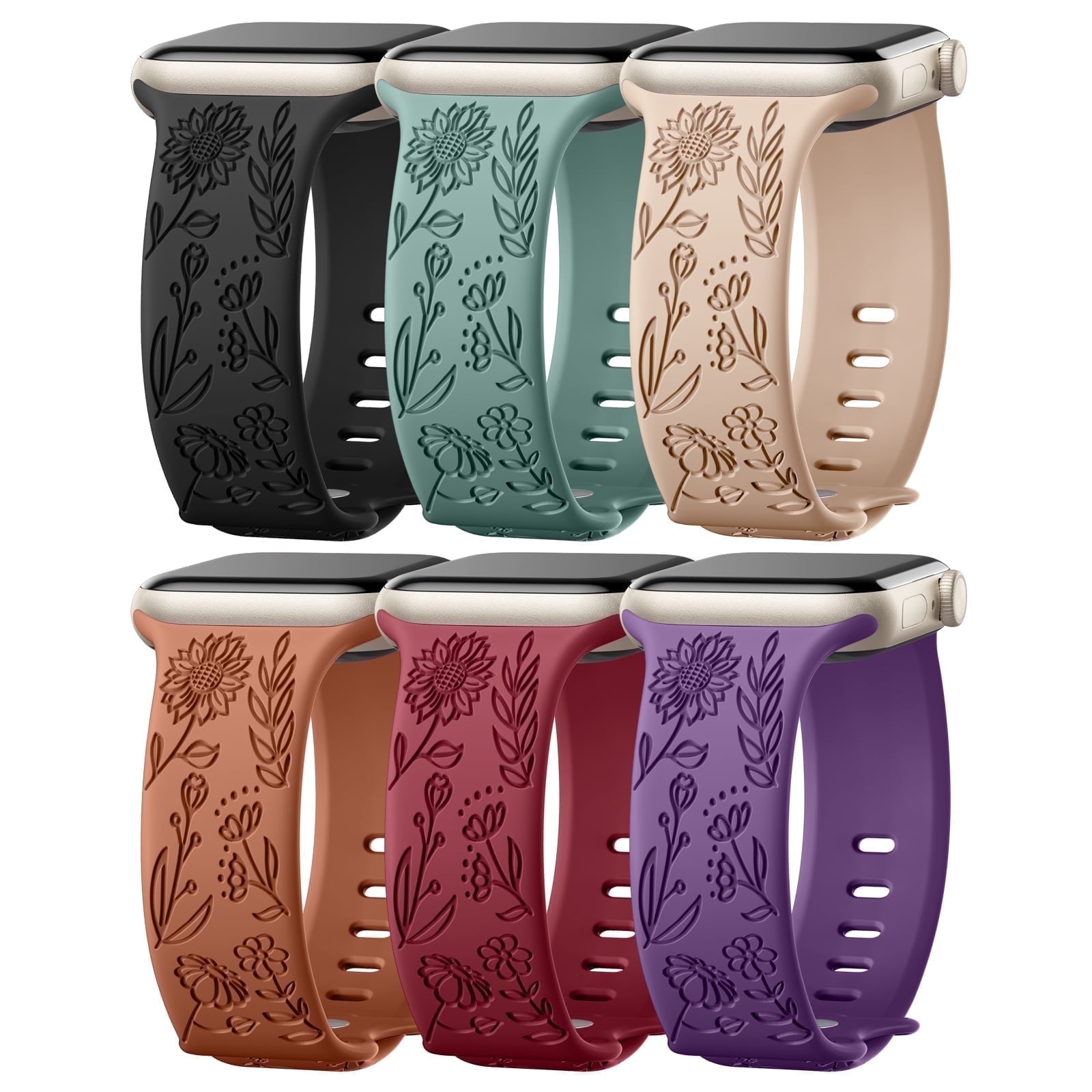 GEAK Compatible with Apple Watch Bands for Women 40mm 44mm 46mm 42mm 45mm 41mm 49mm 38mm Sunflower Engraved Silicone Bands Straps for iWatch Ultra 3 2 SE 3 2nd Generation Series 11 10 9 8 7 6 5 4 3