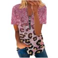thumbnail image 2 of Hauts d'Été Grande Taille pour Femmes Mode Décontractée Confortable Col en V Zip Imprimé Manches Courtes Blouse T-Shirt Col en V Femmes en Solde, 2 of 5