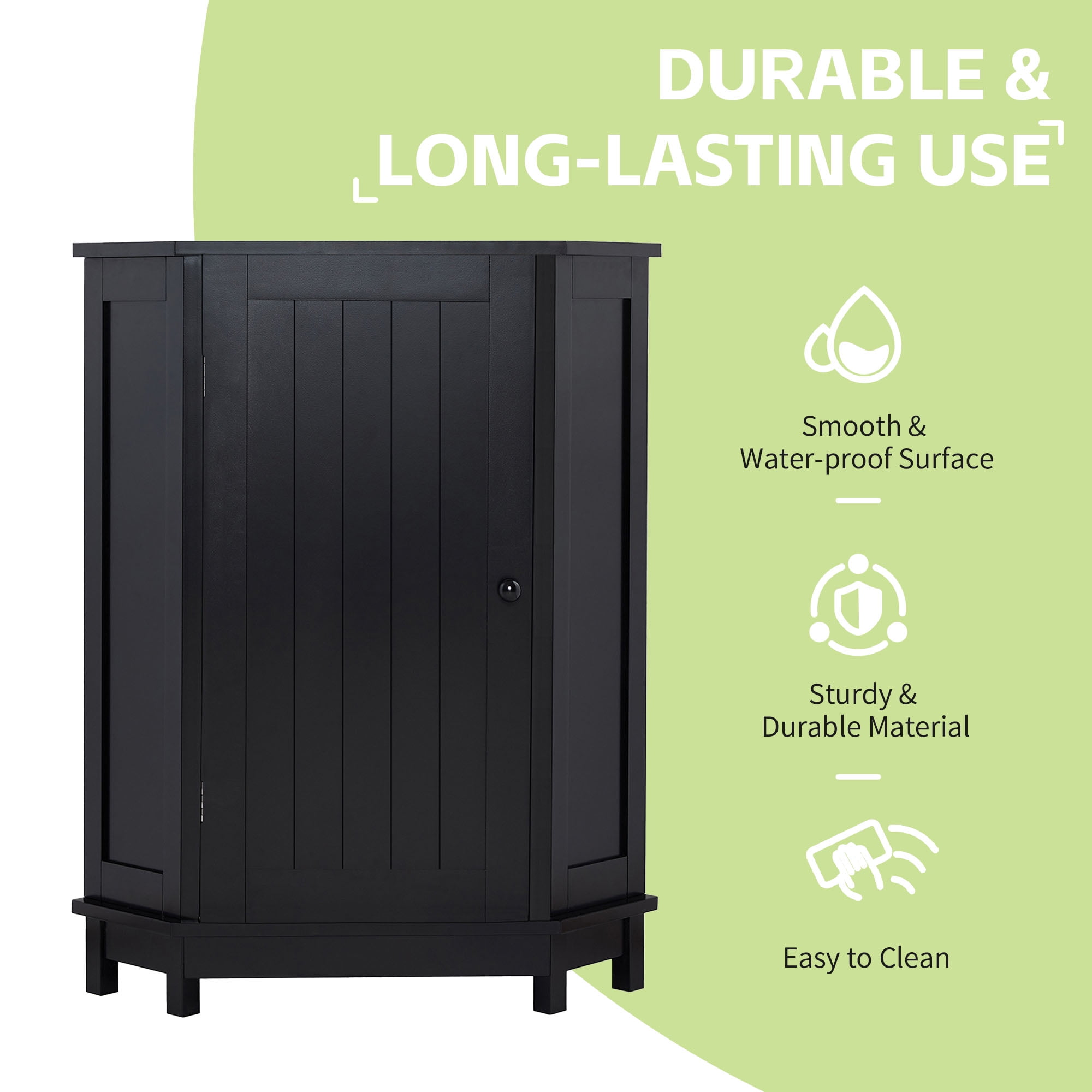 Euroco Black Bathroom Cabinet Triangle Corner Storage Cabinet with Adjustable Shelf Modern Style MDF Board(Old SKU:N725P172615B)