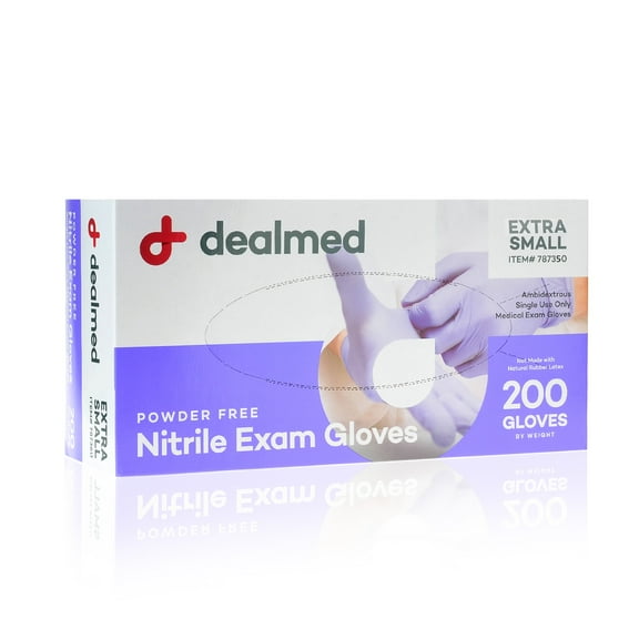 Dealmed Disposable Nitrile Exam Gloves for Hospitals, Law Enforcement, First Aid, X-Small (200/Box)
