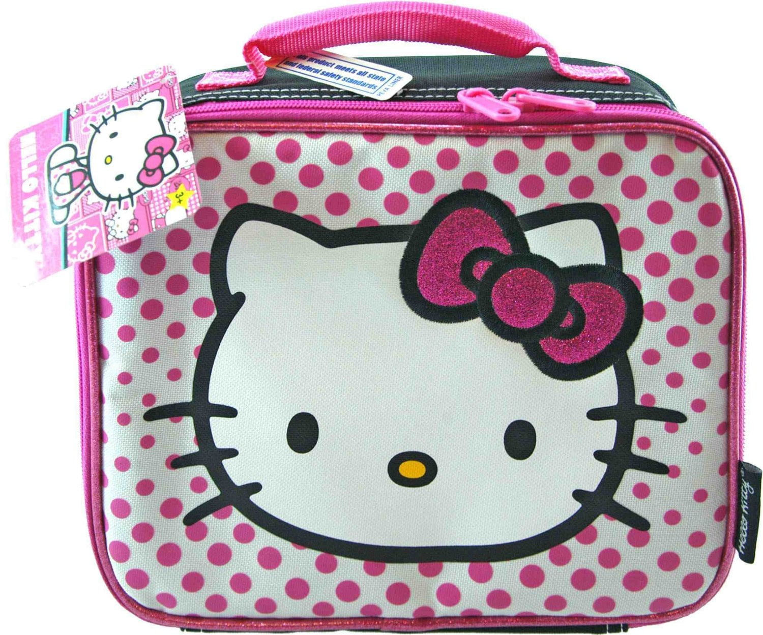 Lunch Bag Hello Kitty Pink Glitter Bow & Polka Dots New Case 826847