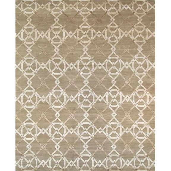 Pasargad Home Modern 97" x 121" Hand-Knotted Silk/Wool Area Rug in Mocha/Silver